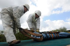 Preparing the GRP pipe liner to be pulled into the sewer pipe