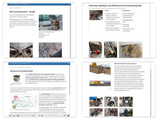 Preview of the Online Training Course BE-13 Renovation: Lining with Cured-In-Place Pipes (CIPP) showing host pipe conditions, cleaning process, hot water curing, and leak testing